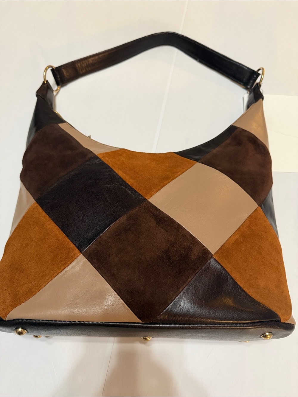 Women's Patchwork Leather Hobo Shoulder Bag - Brown & Tan
